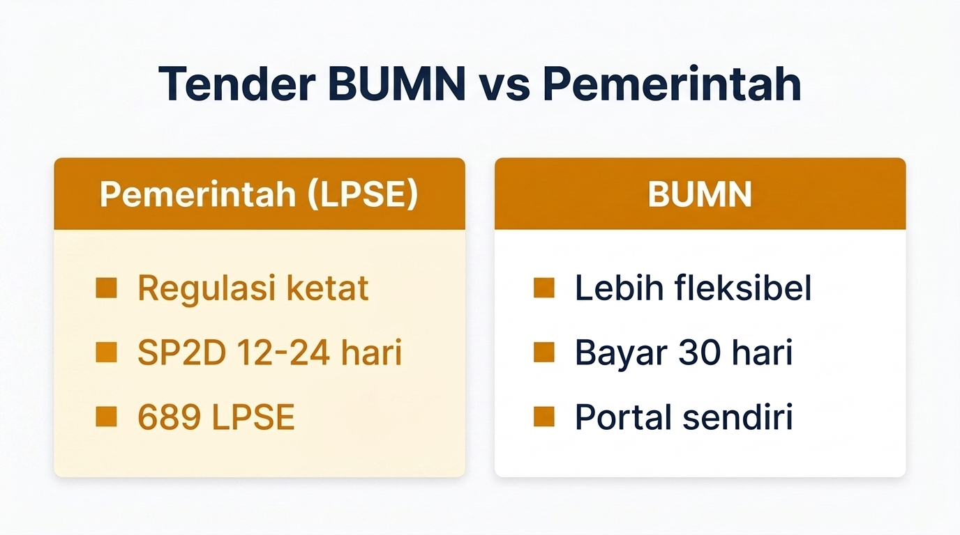 Perbandingan tender BUMN vs pemerintah: regulasi, pembayaran, fleksibilitas