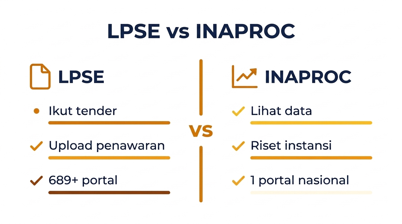 Perbandingan LPSE (ikut tender) vs INAPROC (lihat data pengadaan)